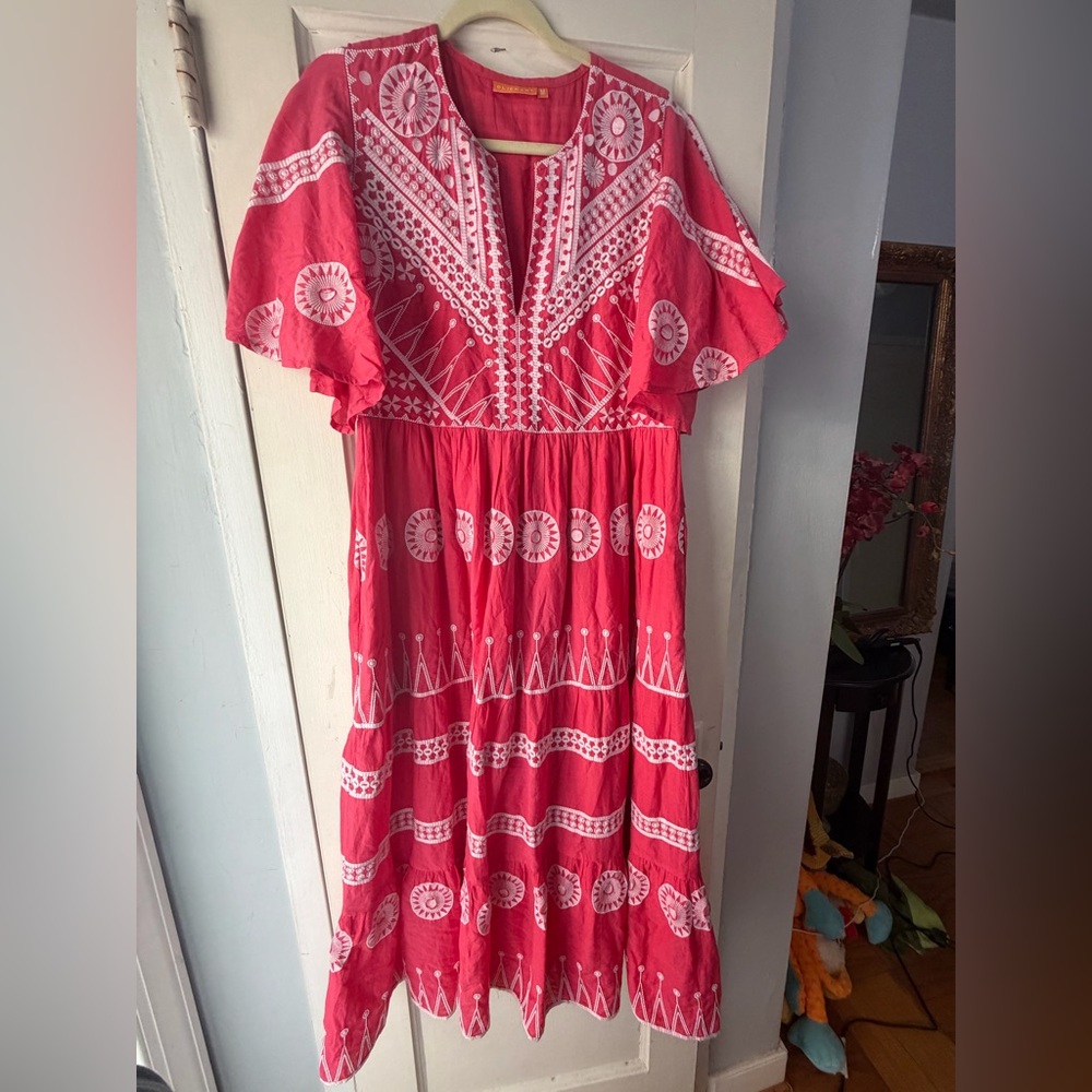 Oliphant Soleil Red Embroidered Maxi Dress M - Picture 7 of 14